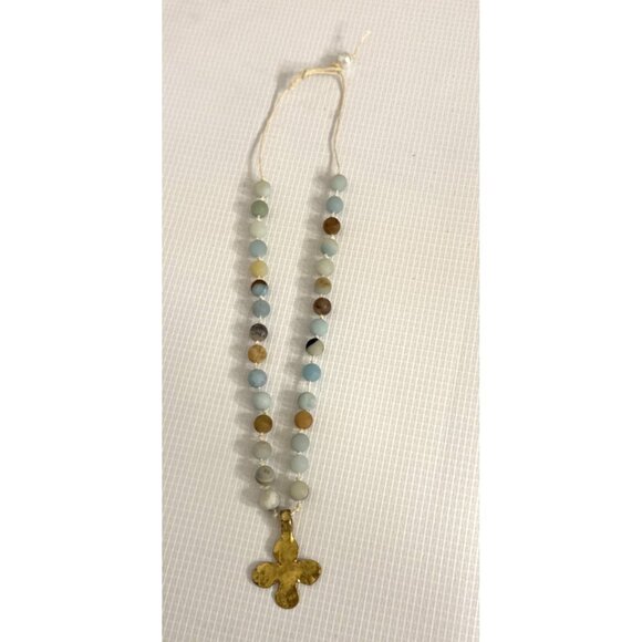 Corded & Knotted Beaded Necklace With Goldtone Cross Pendant - Picture 4 of 5